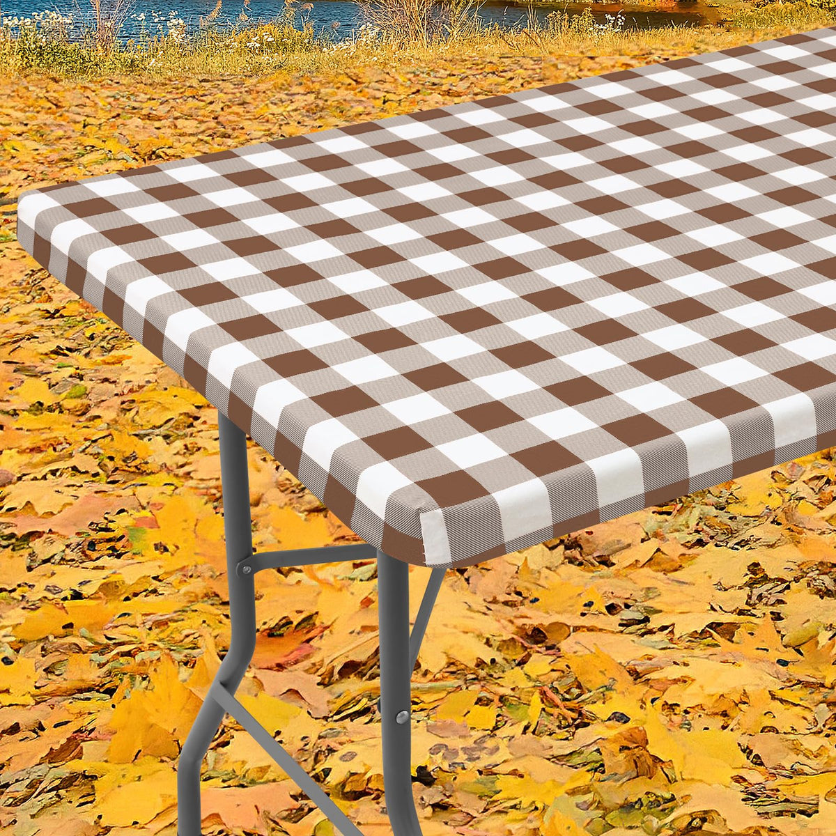 Smiry 6 Foot Picnic Table Cloth, Flannel Backed Fitted Vinyl tablecloths