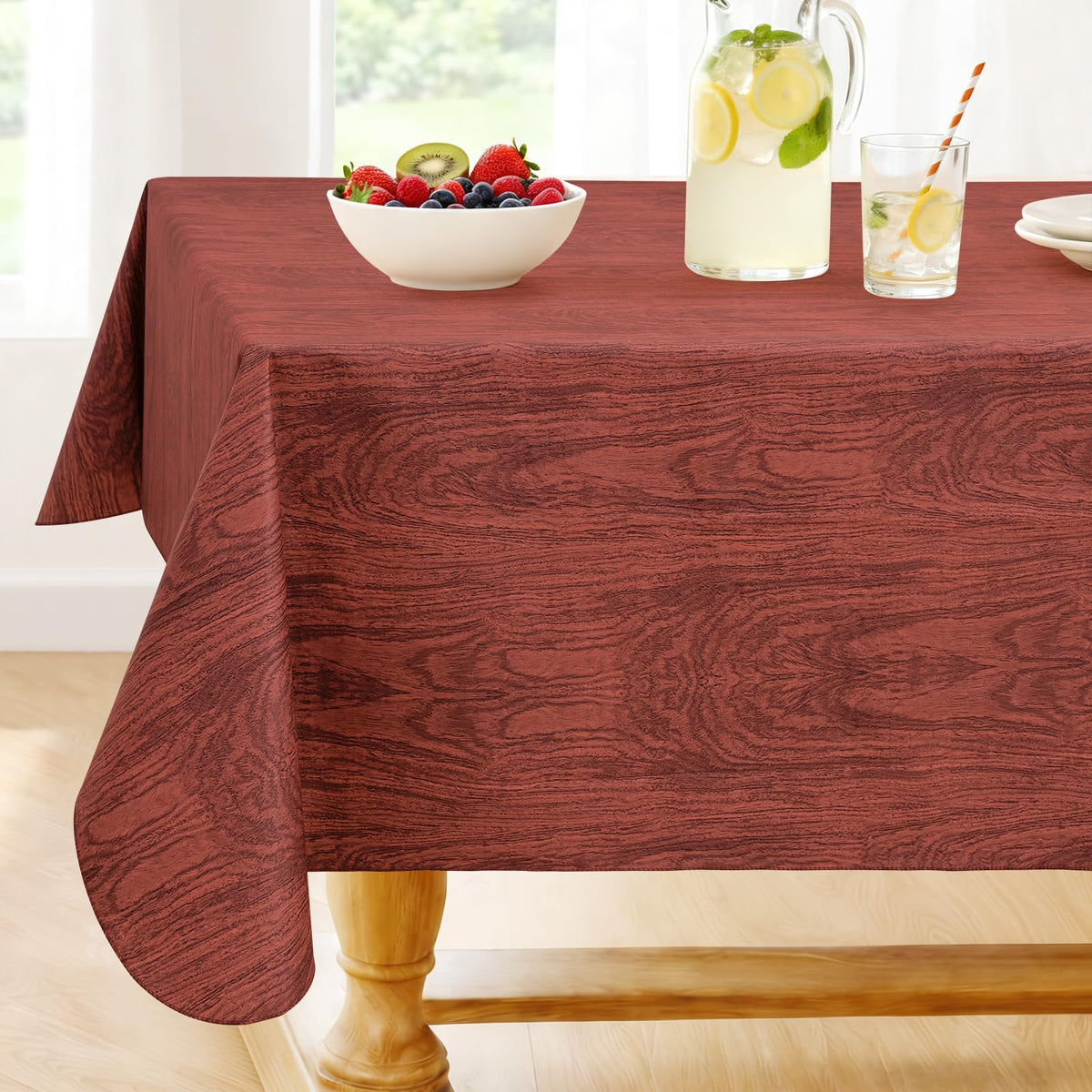 Smiry Rectangle Table Cloth, Waterproof Vinyl Tablecloths with Flannel Backing, Wipeable Spillproof Plastic Table Cover for Dining, Indoor and Outdoor (Champagne, 60 "x 84")