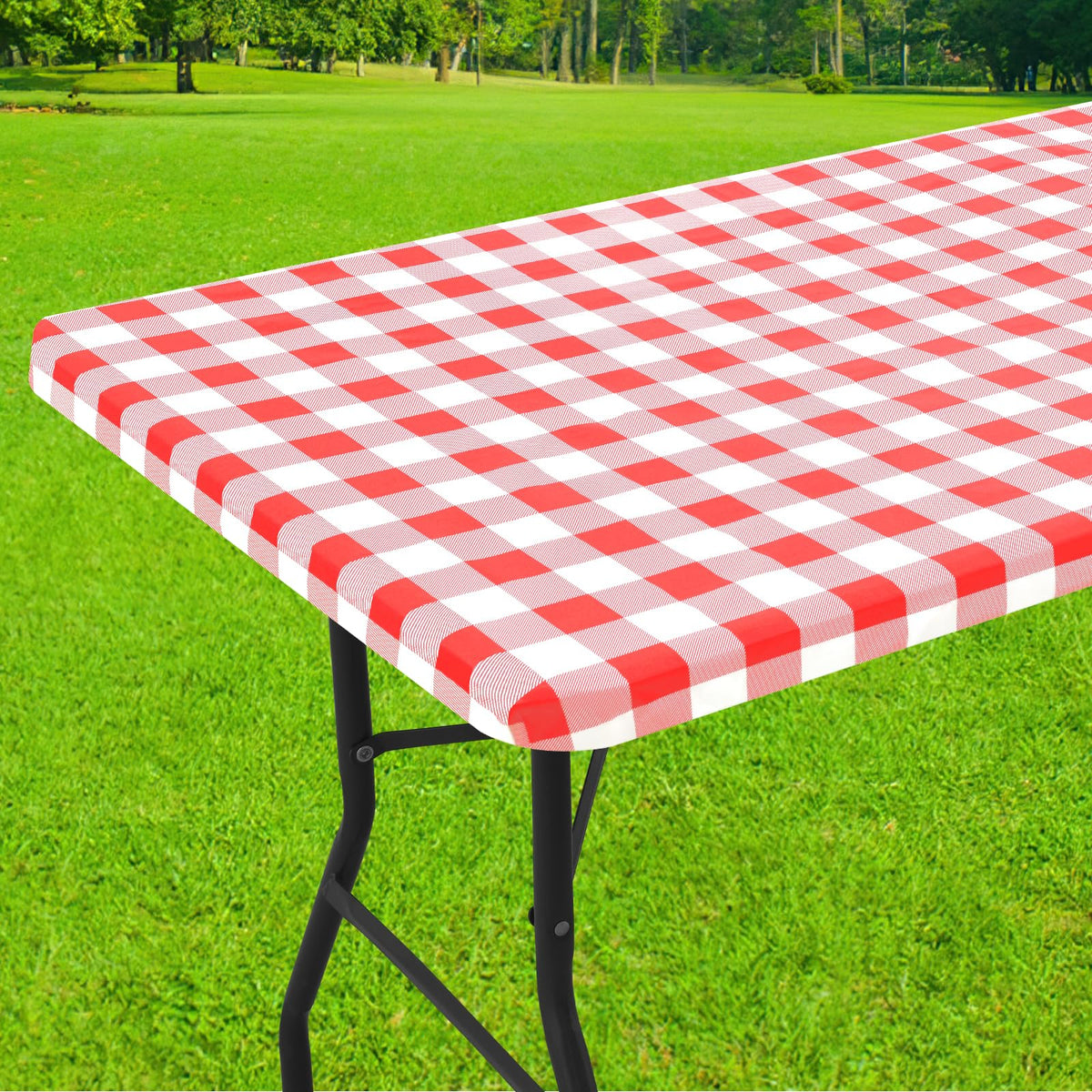 Smiry 6 Foot Picnic Table Cloth, Flannel Backed Fitted Vinyl tablecloths