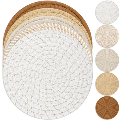 Tidponra Trivet Mats Set for Hot Dishes, 5 Heat Resistant Pot Holders Kitchen Counter, Table, Home Essentials, Anti Stain Hot Pads Plate Mats for Hot pots and Pans, 7 Inches