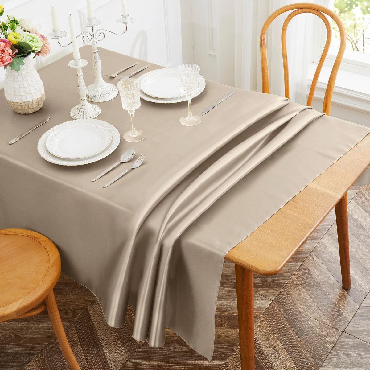1 Pack Silver Satin Tablecloth, 58 x 102 Inches, Rectangle