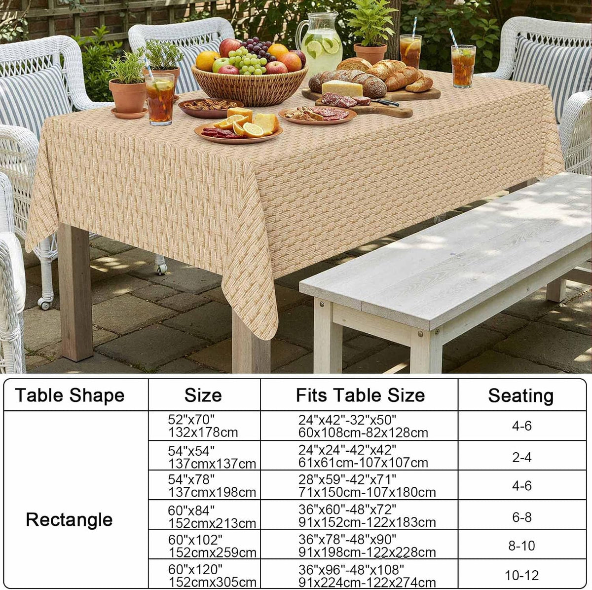 Smiry Rectangle Table Cloth, Waterproof Vinyl Tablecloths with Flannel Backing, Wipeable Spillproof Plastic Table Cover for Dining, Indoor and Outdoor (Champagne, 60 "x 84")