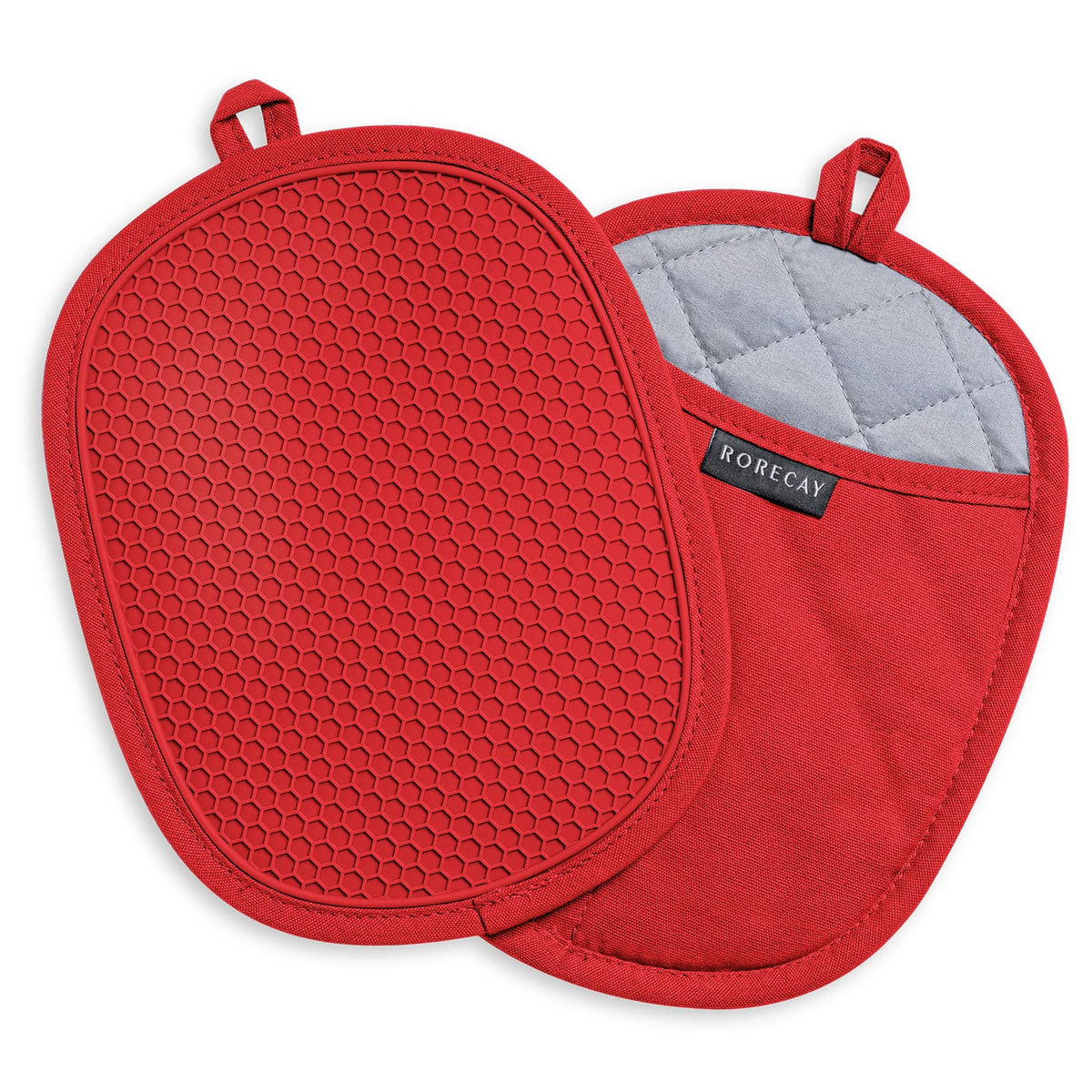 RORECAY 2-Pack Silicone Pot Holders for Kitchen, Hot Pads with Pocket, Gray
