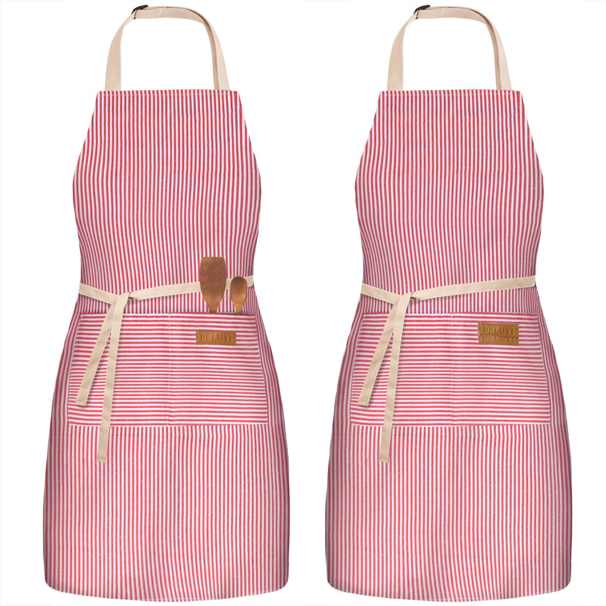 BeLuyi 2 Pack Adjustable Bib Apron with 2 Pockets Chef Cooking Kitchen Restaurant Aprons for Women Men