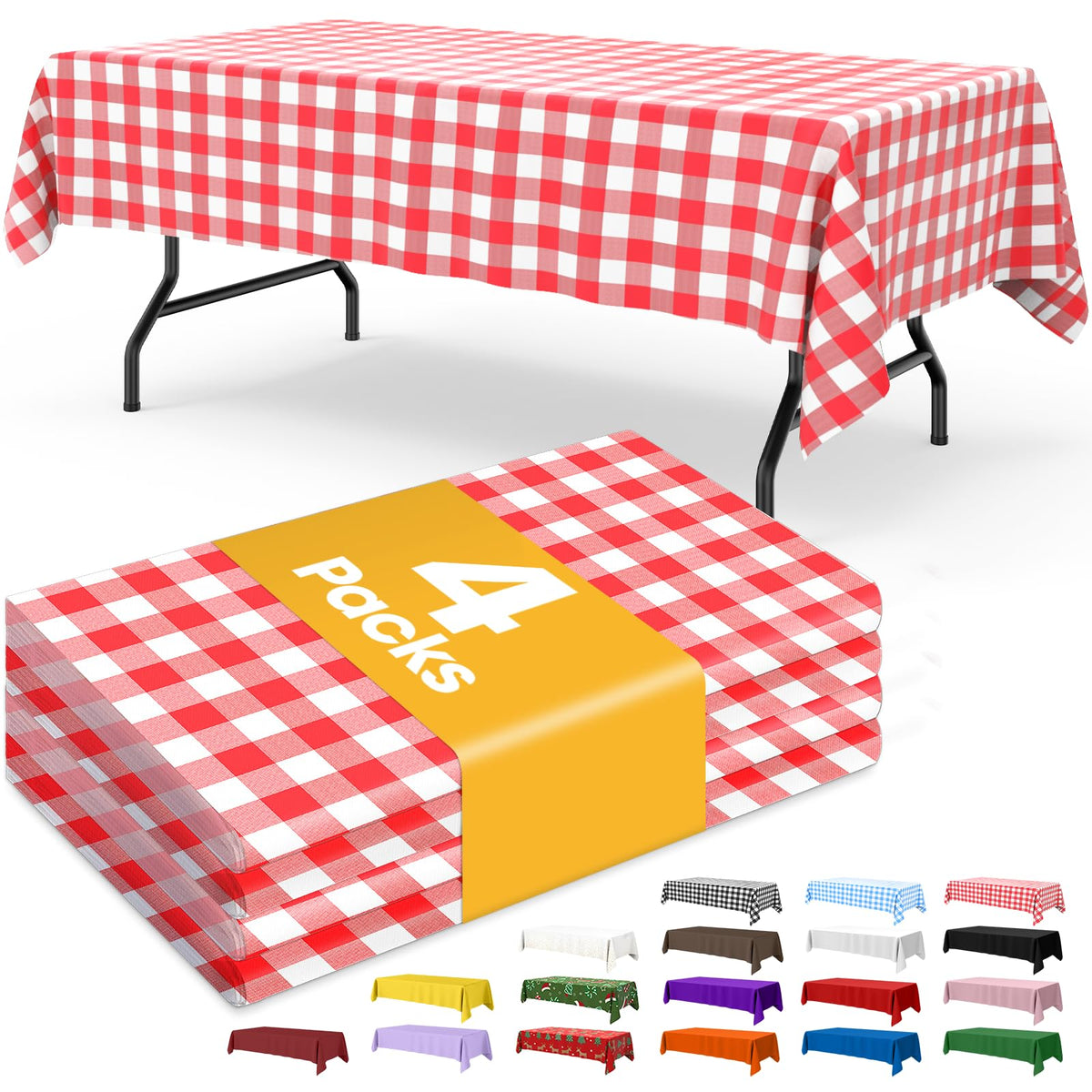 Niuara Black Plastic Table Cloth Disposable, 4 Pack, 54 x 108 in