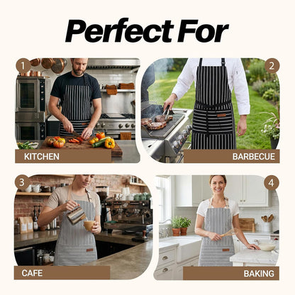 2Pack Adjustable Kitchen Apron for Women Men with 2 Pockets，Cotton-Polyester Blend Bib Aprons for Cooking,Baking