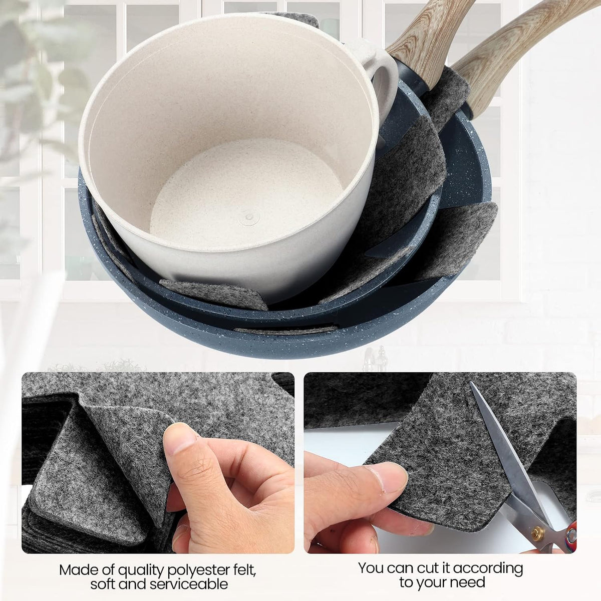 Tessco for you 40 Pcs Pot and Pan Protectors 5 Different Sizes Cookware Protector Pot Dividers Stacking Separators Pads for Protecting and Separating Pans(Gray,Classic Style)