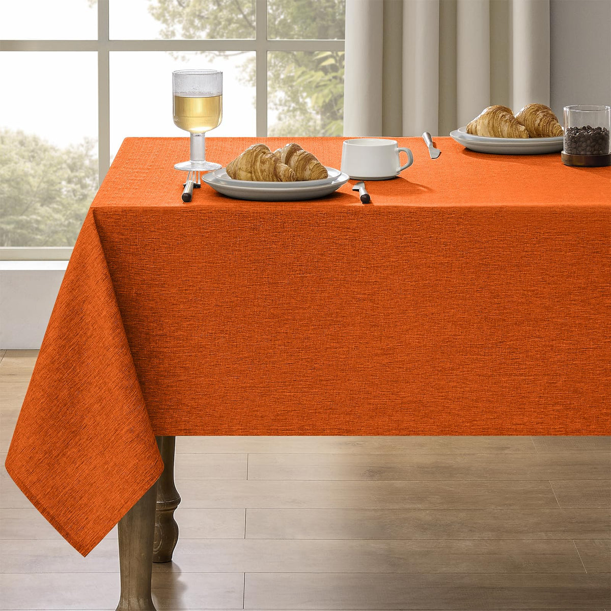 Decorelia Linen Textured Fall Tablecloth Rectangular Burnt Orange, 52"x70"