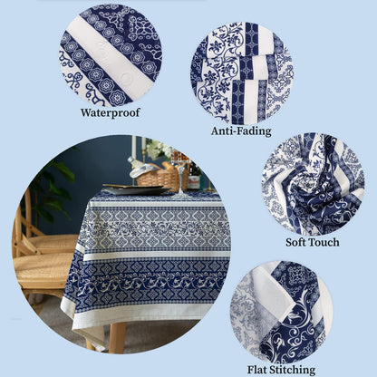Rectangle Tablecloth - 60 x 120 Inch Blue Bohemia Rustic Tablecloth Classic French Country Printed Table Cover Farmhouse Decoration, Suitable for Home, Kitchen Dining