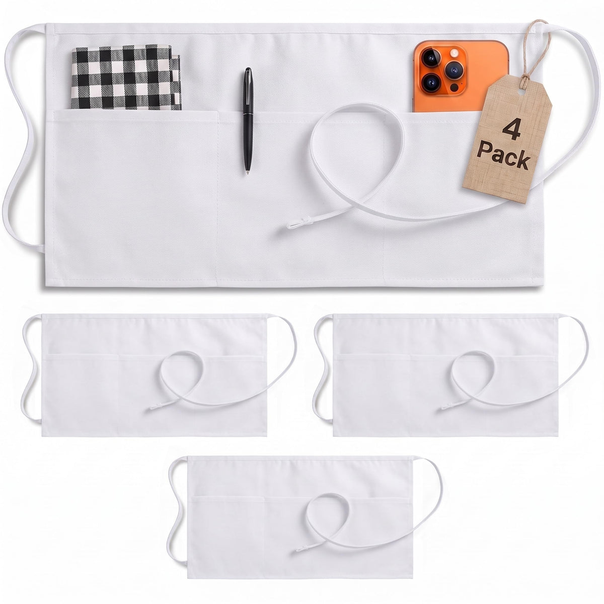 Utopia Wear Server Waist Aprons 4 Pack with 3 Pockets 100% Polyester