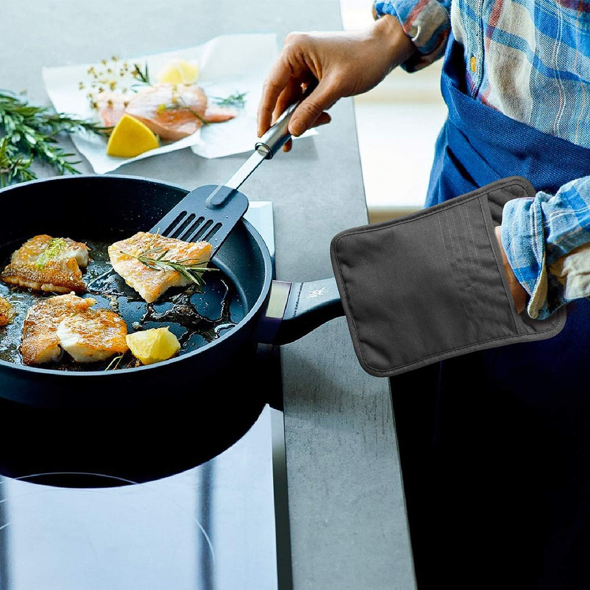 5Pack Pocket Pot Holders Cotton Heat Resistant Potholder Multipurpose Hot Pads Machine Washable Oven Mitts Cooking Pads Bulk for Daily Kitchen Baking and Cooking 8.9 x 6.9 Inch Grey