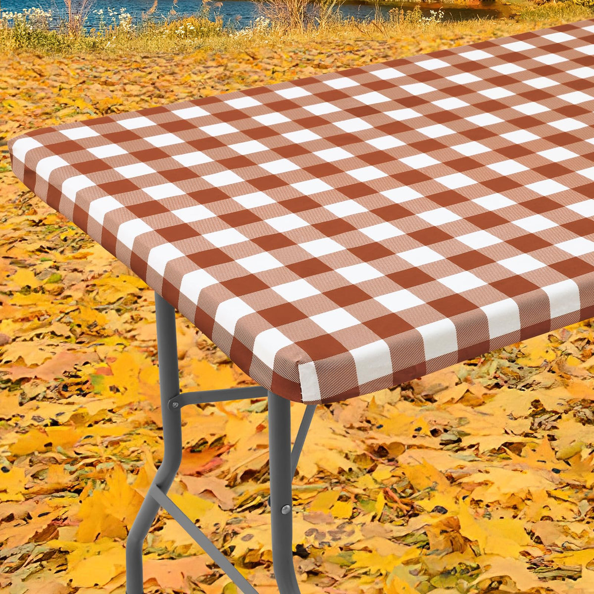 Smiry 6 Foot Picnic Table Cloth, Flannel Backed Fitted Vinyl tablecloths