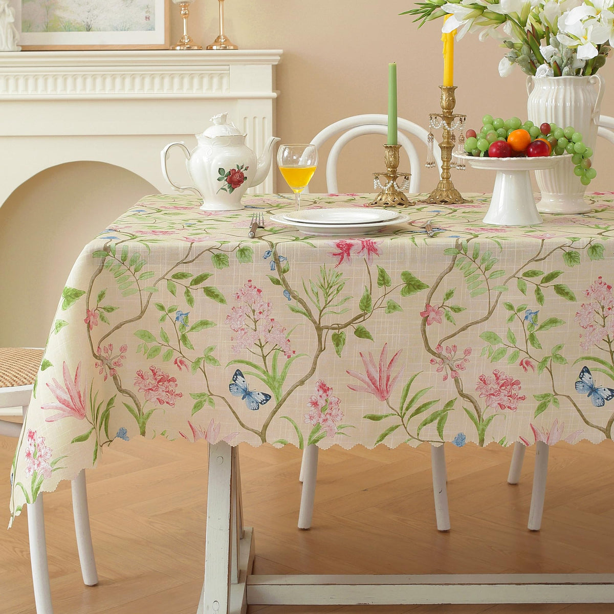 Rectangle Waterproof Tablecloth Linen Textured Table Cloth,Stain and Wrinkle Resistant Washable Fabric Table Cover for Dining, Party, Camping and Outdoor, 52 x 70 Inch, Vine Bloom