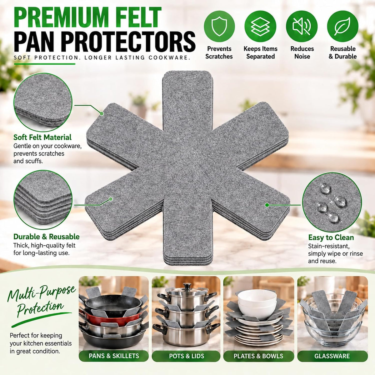 Pan Protectors for Stacking,Set of 18 and 3 Different Size, pan separators Protectors,Pot Protectors Stacking,Pot Pads Anti-Slip to Avoid Scratching or Marring When Stacking