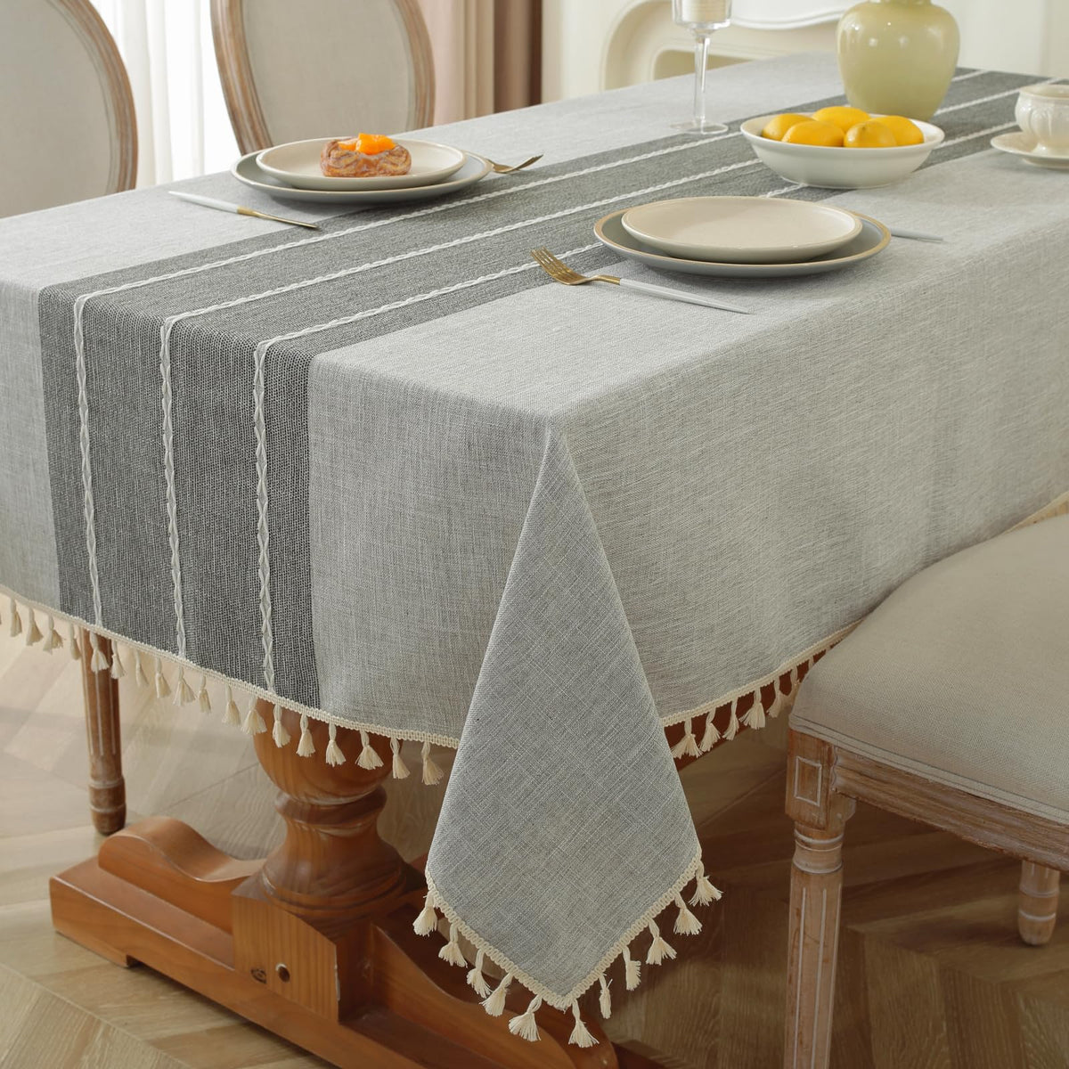 Alsoo Fall Tablecloth Rectangle Linen Style, Outdoor Waterproof Rustic Boho Farmhouse Cotton Table Cloth Wrinkle Free for Picnic Camping Party Kitchen Dining (Coffee Lines, 4-6 Seats, 55x75 Inches)