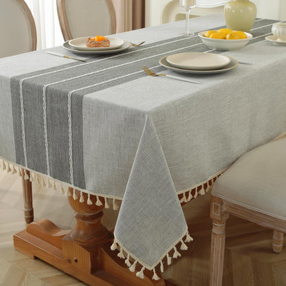 Alsoo Fall Tablecloth Rectangle Linen Style, Outdoor Waterproof Rustic Boho Farmhouse Cotton Table Cloth Wrinkle Free for Picnic Camping Party Kitchen Dining (Coffee Lines, 4-6 Seats, 55x75 Inches)