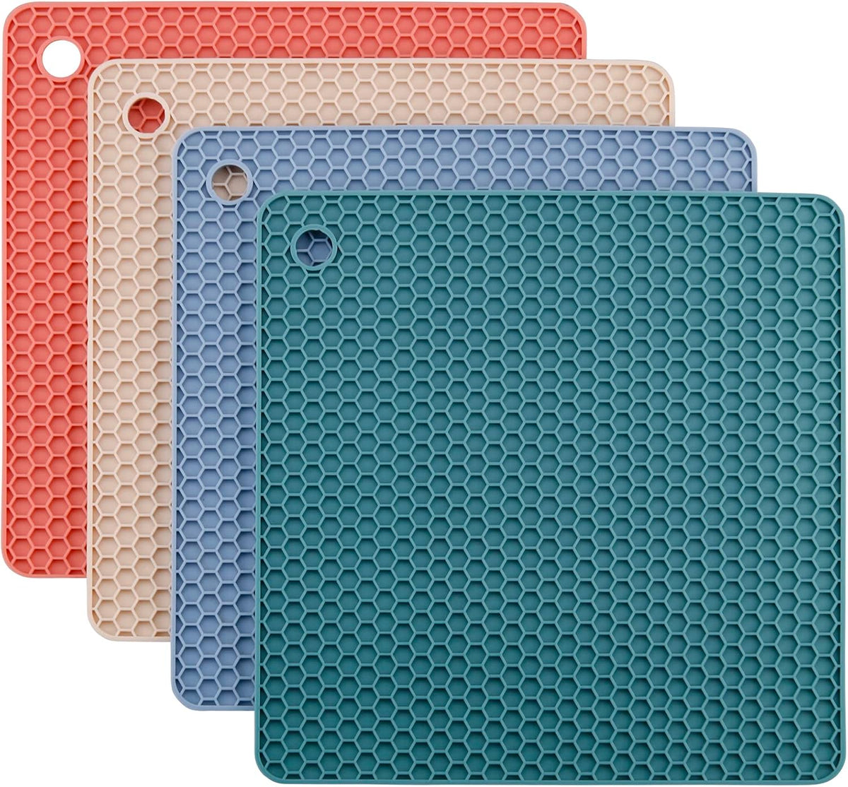 Silicone Trivets for Hot Dishes, Pots and Pans, Hot Pads for Kitchen, Dark Grey Silicone Pot Holders Mats for Kitchen Quartz Counter Heat Resistant Mat, Flexible Trivet Mat Set 4