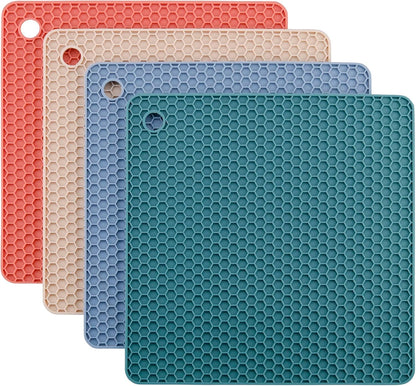 Silicone Trivets for Hot Dishes, Pots and Pans, Hot Pads for Kitchen, Dark Grey Silicone Pot Holders Mats for Kitchen Quartz Counter Heat Resistant Mat, Flexible Trivet Mat Set 4