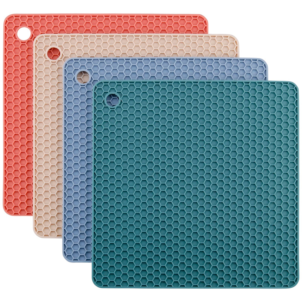 Silicone Trivets for Hot Dishes, Pots and Pans, Hot Pads for Kitchen, Dark Grey Silicone Pot Holders Mats for Kitchen Quartz Counter Heat Resistant Mat, Flexible Trivet Mat Set 4