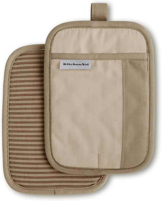 KitchenAid Beacon Two-Tone Non-Slip Pot Holder Set, Milkshake Tan/Beige, 7"x10", 2 Piece