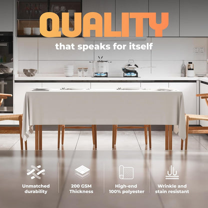 WEALUXE White Table Cloths for 6 Foot Rectangle Tables, 2-Pack, 60x102 inches, Water, Stain and Wrinkle Resistant, 200 GSM Washable Poly Fabric Tablecloths Rectangular, Elegant and Durable