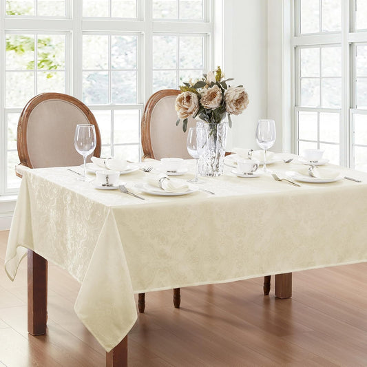 Caiden Elegance Damask Tablecloth, Ivory - 60" W x 120" L