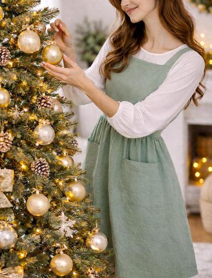 Pinknoke Cute Cotton Pinafore Aprons for Women with Pockets for Kitchen