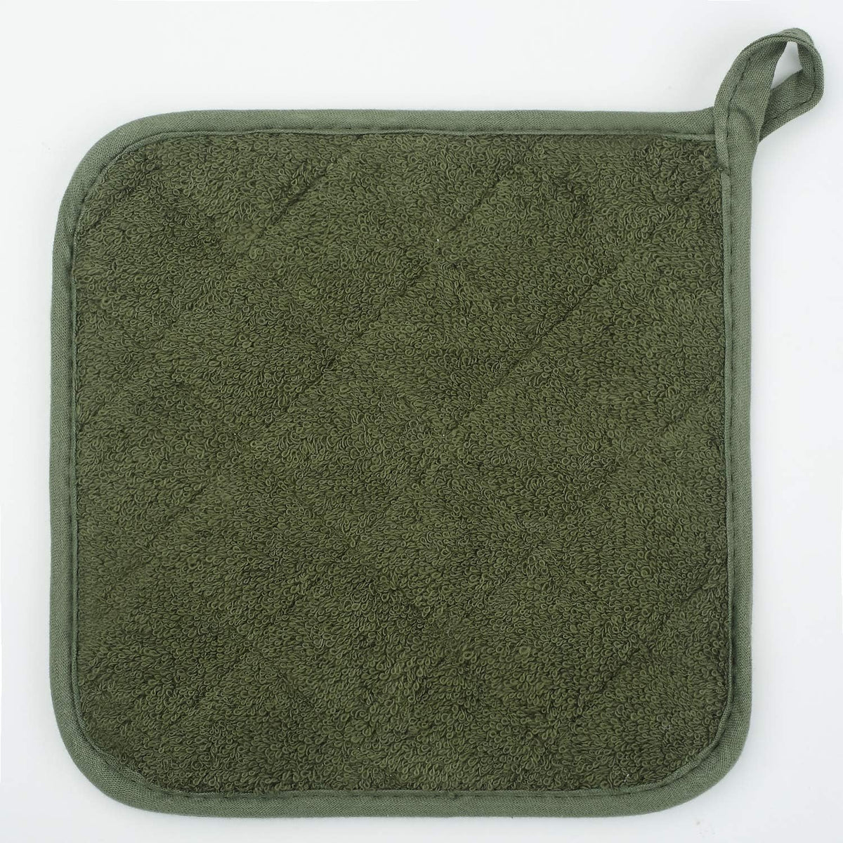 Pot Holders for Kitchen, 100% Cotton Terry Pot Holder Set of 5, Heat Resistant Hot Pads for Cooking, Baking, Hot Dishes and Countertop Protection, Olive Green
