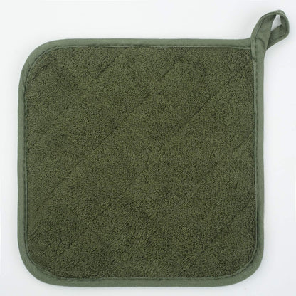 Pot Holders for Kitchen, 100% Cotton Terry Pot Holder Set of 5, Heat Resistant Hot Pads for Cooking, Baking, Hot Dishes and Countertop Protection, Olive Green