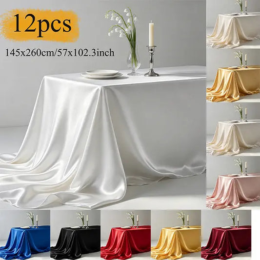12pcs Classic Basic Solid Colors Satin Rectangular Tablecloths (102x58 in) - Soft Texture Silk-Smooth Fabric Table Covers for Home Party Decorations, Weddings, Compatible with Napkins, Seat Figures