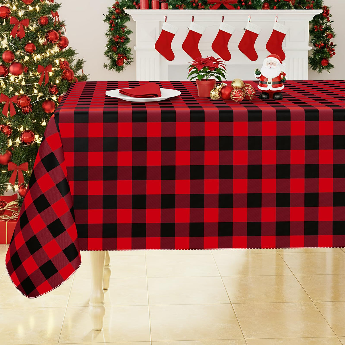 Smiry Picnic Table Cloth, Vinyl Tablecloths with Flannel Backing, 60"x84"