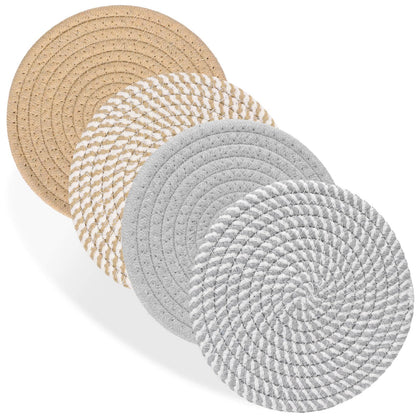 Billbotk 7" Trivets for Hot Dishes, Hot pots and Pans, 4 Heat Resistant Hot Pads, Pot Holders for Kitchen, Home Essentials for New Home and Farmhouse Decor, Fall Decorations for Home(Brown)
