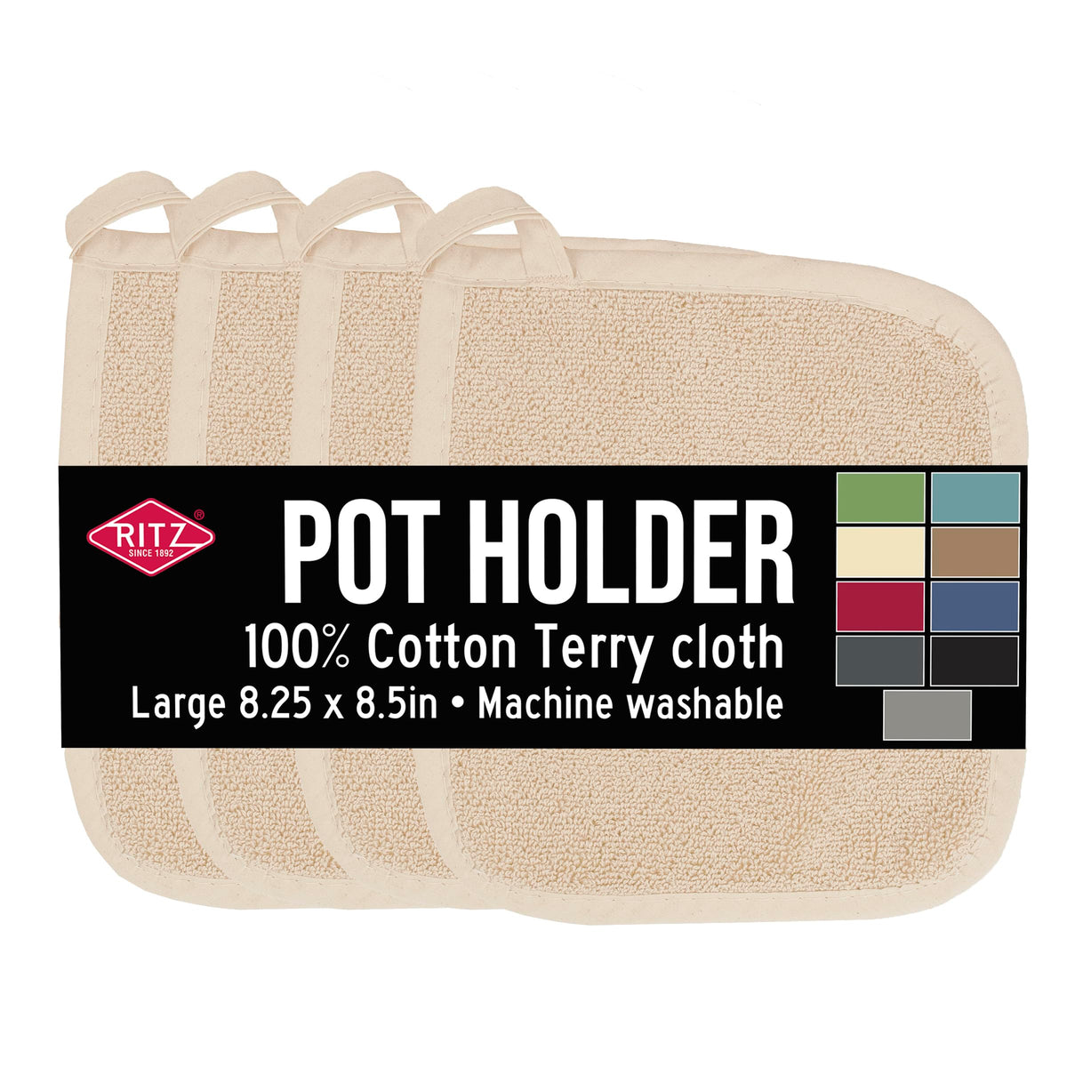 RITZ Terry Potholder & Hot Pad: Unparalleled Heat Resistant, Durable 100% Cotton – Ergonomically Designed for Optimal Grip – Easy-Care Machine Washable – 2-Pack, Graphite
