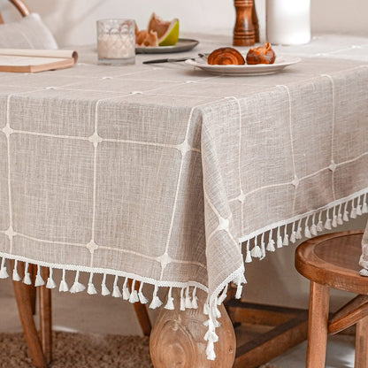 Deep Dream Tablecloth, Embroidered Waterproof Table Cloth Cotton Linen Wrinkle Free Anti-Fading Tablecloths Washable Dust-Proof Table Cover for Kitchen Dinning Party Christmas, 55 x 70 Inch - New Gray