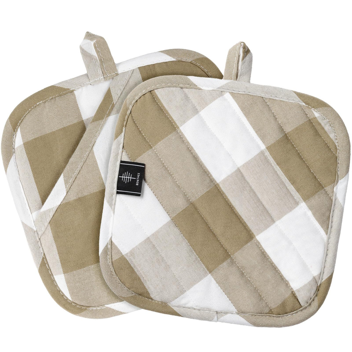 Cotton Pot Holders for Kitchen Heat Resistant Potholder Hot Pads Trivet Coaster Non-Slip Potholders Set for Cooking and Baking (2, Green Plaid, Square，8.27 in²)