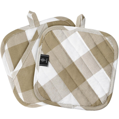 Cotton Pot Holders for Kitchen Heat Resistant Potholder Hot Pads Trivet Coaster Non-Slip Potholders Set for Cooking and Baking (2, Green Plaid, Square，8.27 in²)