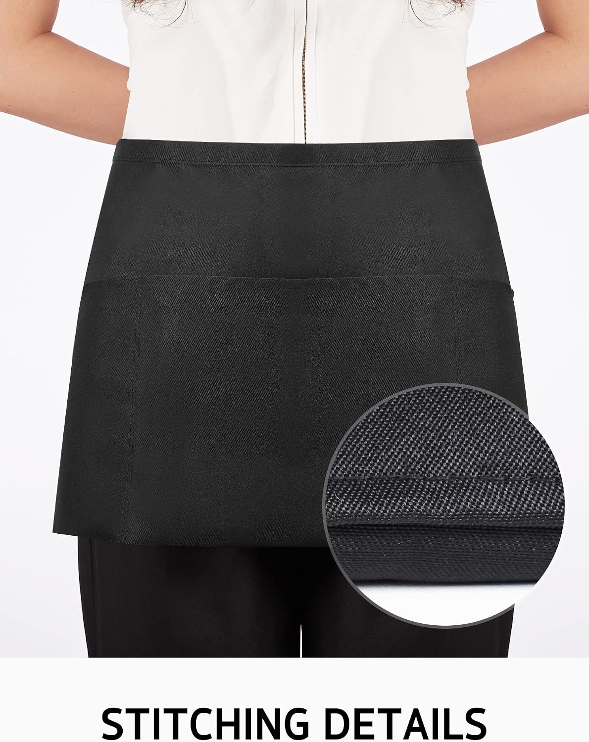 Syntus 3 Pack Cotton Server Apron with Pockets for Women, Black Waist Apron