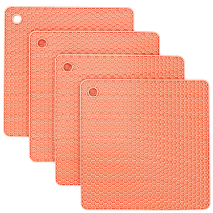Silicone Trivets for Hot Dishes, Pots and Pans, Hot Pads for Kitchen, Dark Grey Silicone Pot Holders Mats for Kitchen Quartz Counter Heat Resistant Mat, Flexible Trivet Mat Set 4