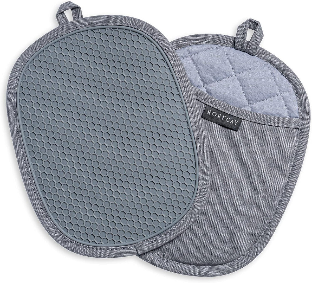 RORECAY 2-Pack Silicone Pot Holders for Kitchen, Hot Pads with Pocket, Gray