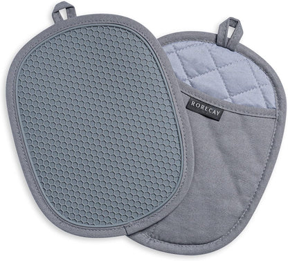 RORECAY 2-Pack Silicone Pot Holders for Kitchen, Hot Pads with Pocket, Gray