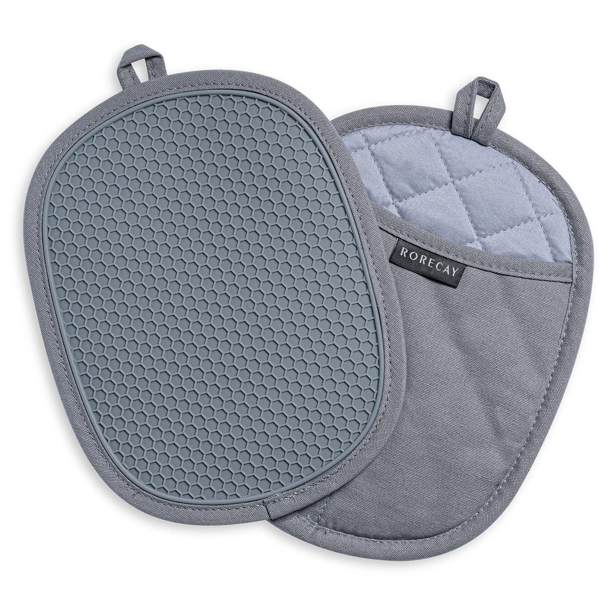 RORECAY 2-Pack Silicone Pot Holders for Kitchen, Hot Pads with Pocket, Gray