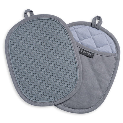 RORECAY 2-Pack Silicone Pot Holders for Kitchen, Hot Pads with Pocket, Gray