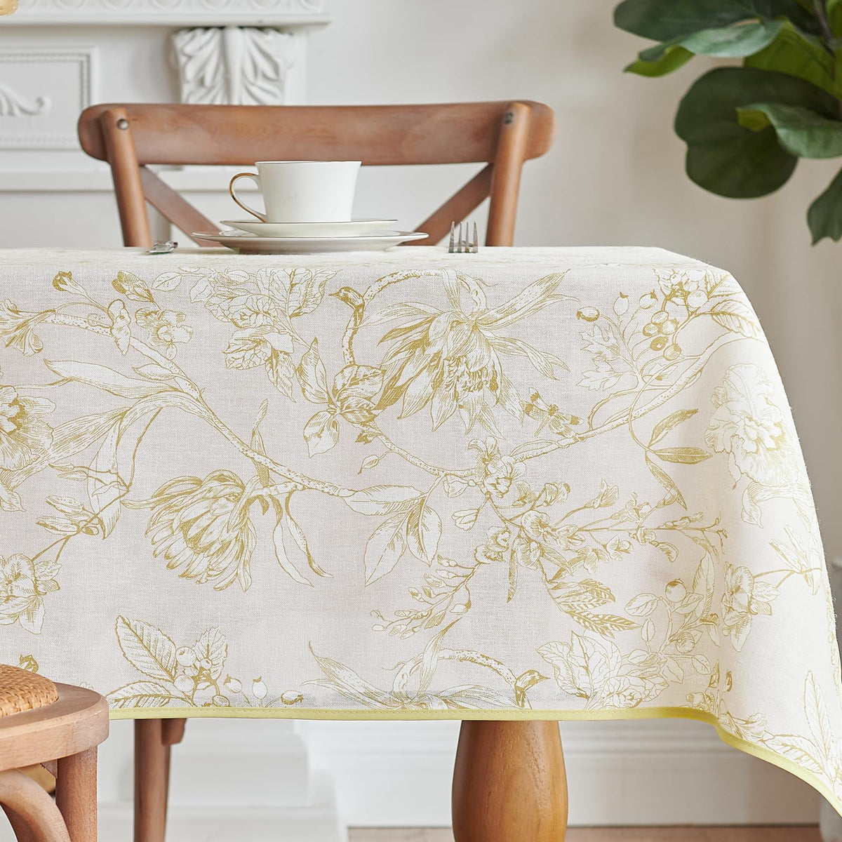 jinchan Black Farmhouse Floral Linen Rectangle Table Cloth 52 x 70 Inch