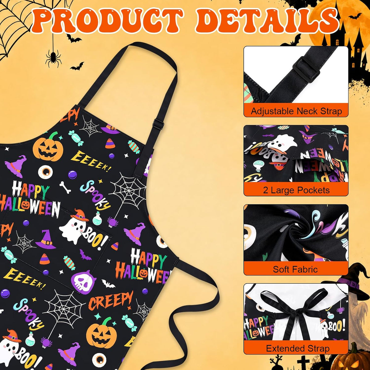 Halloween Apron Waterproof Spooky Pumpkin Cooking Aprons