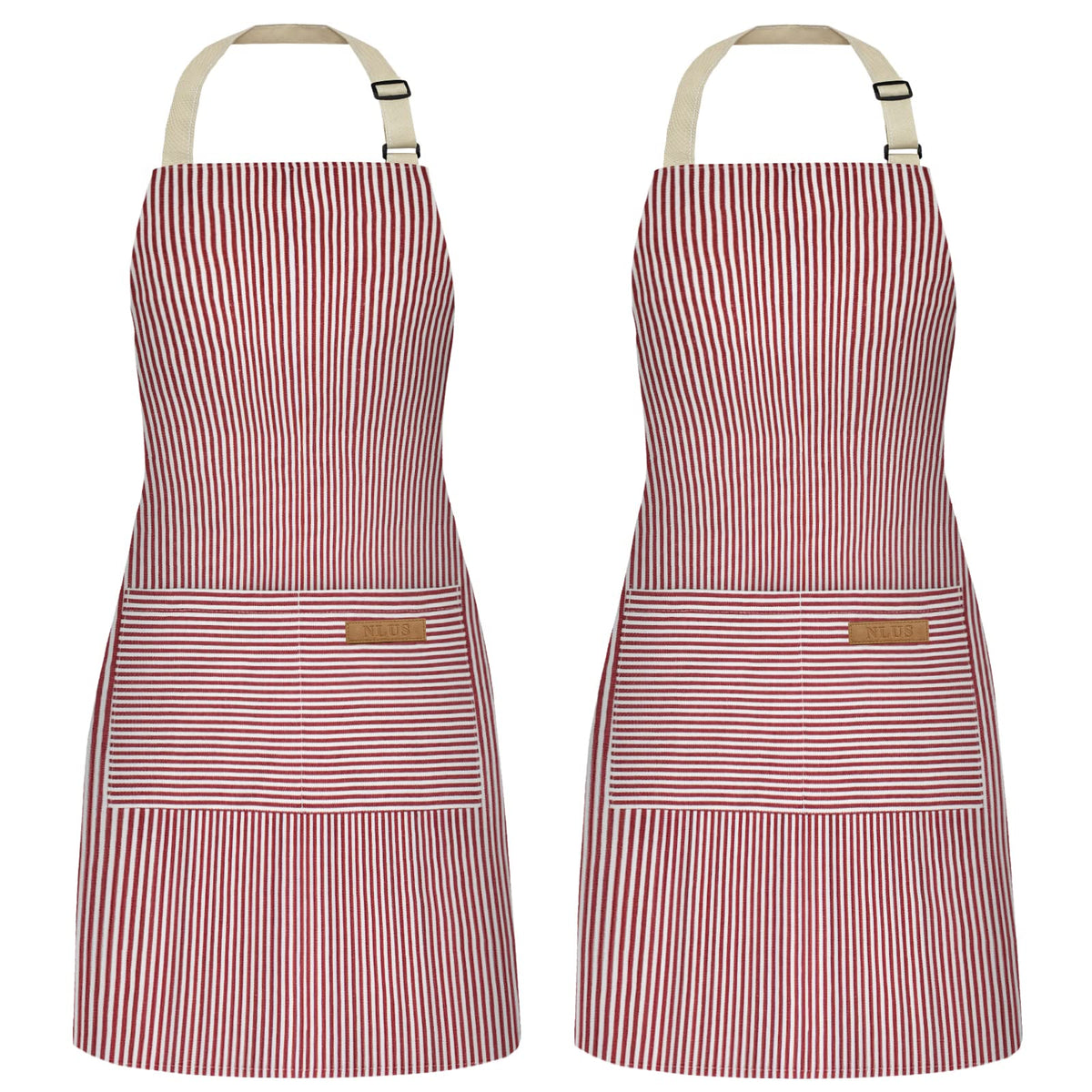 NLUS 2 Pack Kitchen Cooking Aprons, Adjustable Bib Soft Chef Apron with 2 Pockets for Men Women(Black/Brown Stripes)