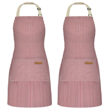 NLUS 2 Pack Kitchen Cooking Aprons, Adjustable Bib Soft Chef Apron with 2 Pockets for Men Women(Black/Brown Stripes)