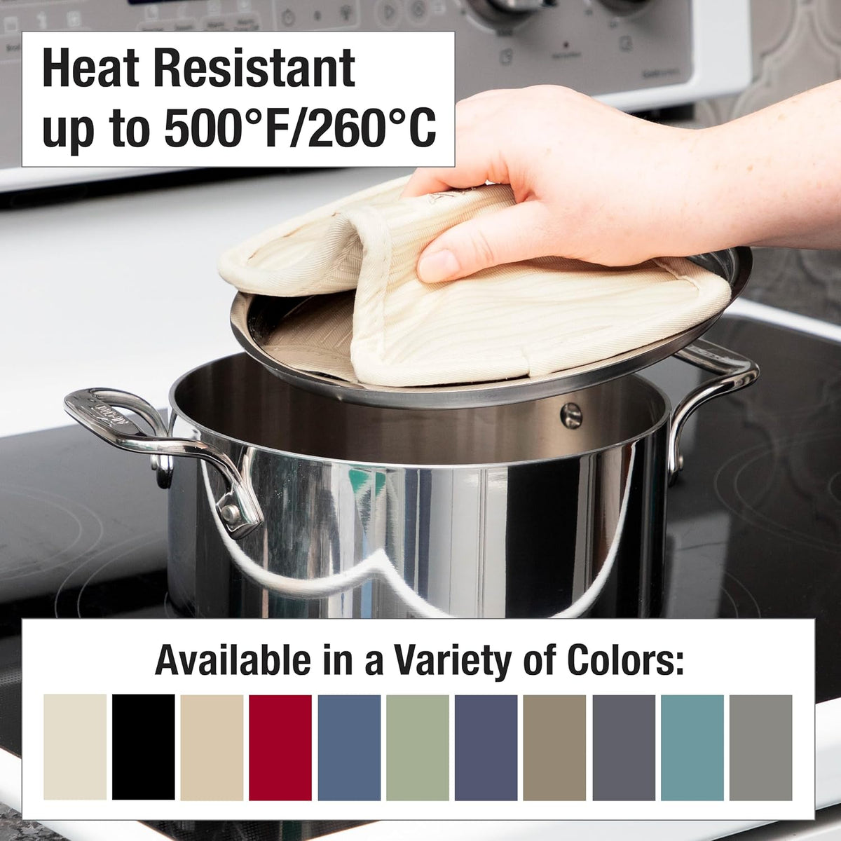 All-Clad Premium Pot Holder & Hot Pad: Heat Resistant to 500 Degrees - 100% Cotton, 10"x6.25" Hot Pad for Kitchen and Barbeque, (2-Pack), Almond