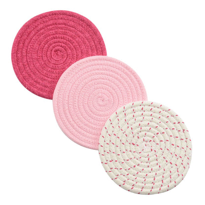 Potholders Set Trivets Set 100% Pure Cotton Thread Weave Hot Pot Holders Set (Set of 3) Stylish Coasters, Hot Pads, Hot Mats,Spoon Rest For Cooking and Baking by Diameter 7 Inches (Gray)