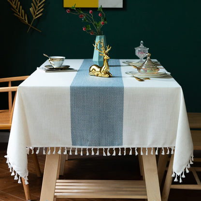 JIALE Tablecloths for Rectangle Tables, Cotton Linen Table Cloth Waterproof Tablecloth Wrinkle Free Farmhouse Dining Tables Cover, Soft Fabric Table Cloths with Tassels, Brown, 55" X 70", 4-6 Seats