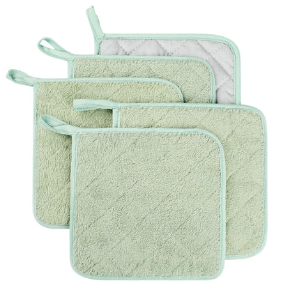 Pot Holders for Kitchen, 100% Cotton Terry Pot Holder Set of 5, Heat Resistant Hot Pads for Cooking, Baking, Hot Dishes and Countertop Protection, Olive Green